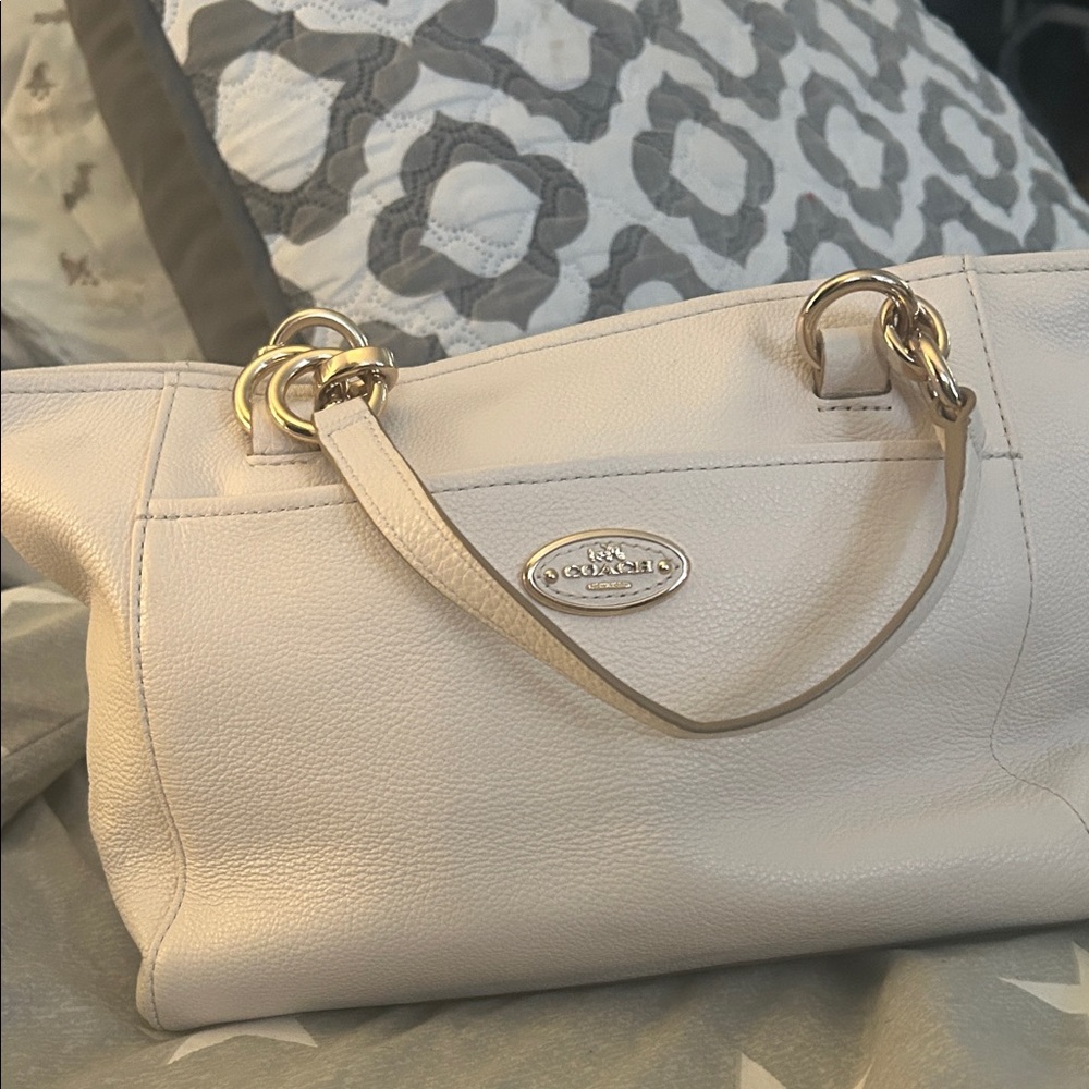 Coach Ivory Leather Shoulder Bag with Gold Accents